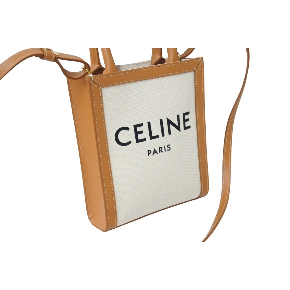 Celine shoulder leather Vertical Beige Tan bag canvas Cabas - Picture 4 of 9